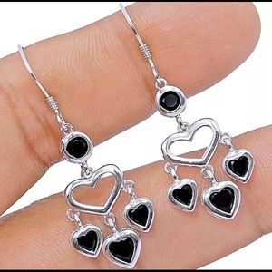 Black Sapphire In Solid Sterling Silver Earrings